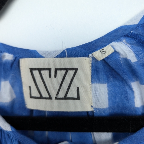 SZ Blockprints Tuckernuck Priya Dress London Blue Gingham Sz S Beachy Boho - Picture 14 of 14